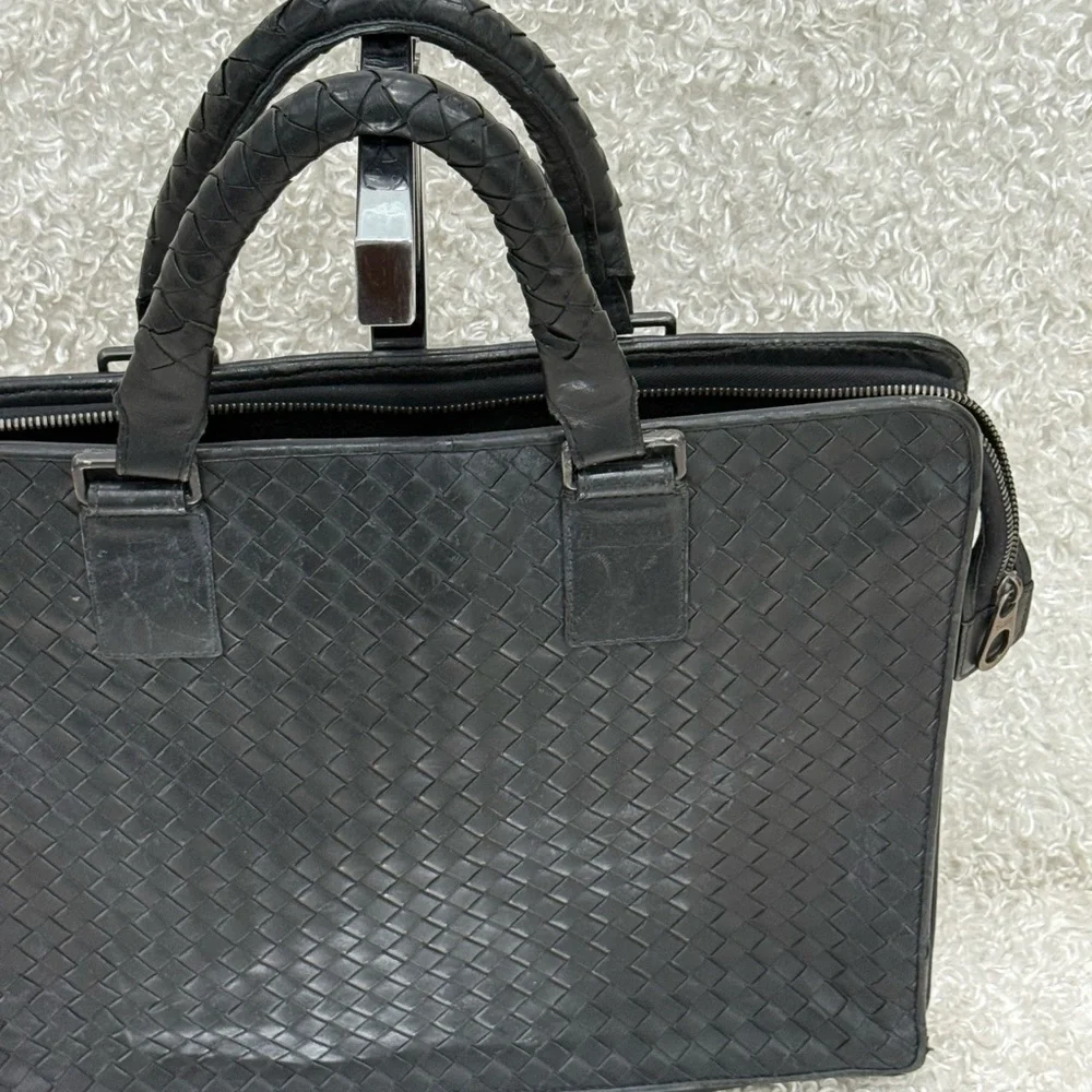 Bottega Veneta Dark Grey Intrecciato Leather Laptop Briefcase